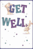 Cheer radiates from this beautifully illustrated get well card, combining the gentle care found in every bouquet personally delivered across Guildford. Two charming figures-a cuddly teddy bear atop the word 'GET' and a floppy-eared puppy balancing 'WELL' on broad paws-appear to animate the bold, colourful letters. The indigo and teal text stands vivid against the card's creamy white backdrop, while whimsical stars in a palette of blue and purple seem to twinkle across the scene, infusing it with hope and the promise of recovery. There's an almost velvety quality to their painted fur, so warmly inviting that one can almost imagine a comforting cuddle after a stroll past Guildford Castle. The playful design is meticulously crafted, every detail echoing the intention and care of a real florist assembling the season's most joyful blooms. This card, much like a hand-tied arrangement from a trusted local shop, serves as a gentle tonic-lifting spirits, kindling optimism, and delivering heartfelt wishes for better days ahead to homes and hospital rooms throughout Guildford.